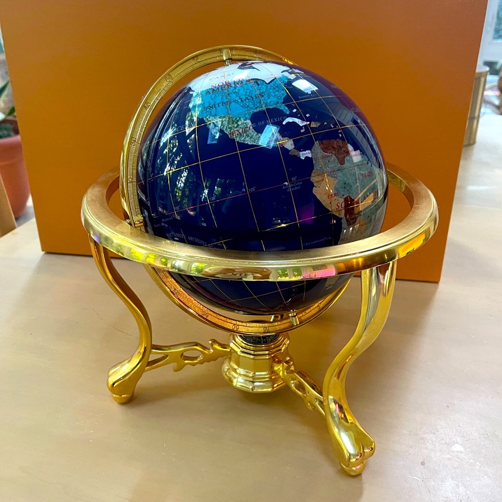 Inlaid Stone Globe 14”